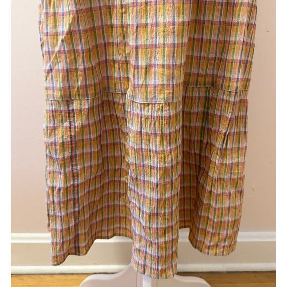 LOFT Madras Plaid Ruffle Sleeve Tiered Smocked Feminine Midi Dress Size S - Picture 2 of 7